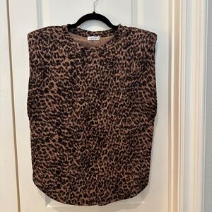Good American sleeveless shoulder pad t shirt, leopard print, size large